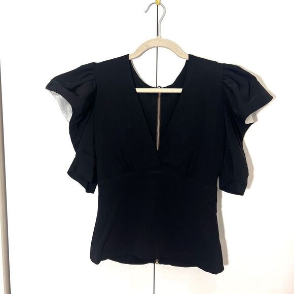 Silvia Tcherassi Blouse Size S Plunging V Neck Dramatic Puff Sleeve Avant Garde - Picture 2 of 8